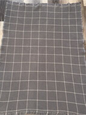 Boll & Branch Waffle Blanket Gray Cream Windowpane Check Throw 60x42 Cotton